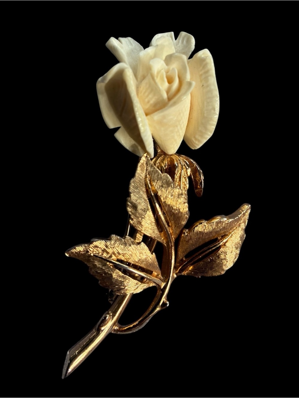 Vintage Gold and Ivory Rose Brooch - Women's Jewelry